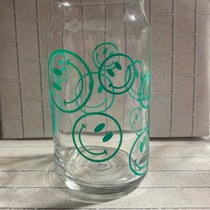 Smiley beer glass can with bamboo lid and straw! Super cute!